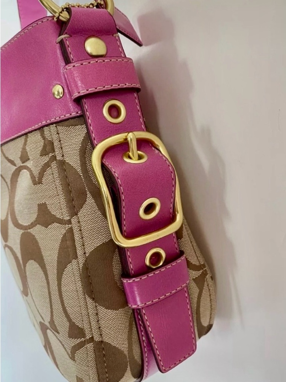 Coach Zoe Signature Khaki/Orchid Purse Handbag - Picture 8 of 8